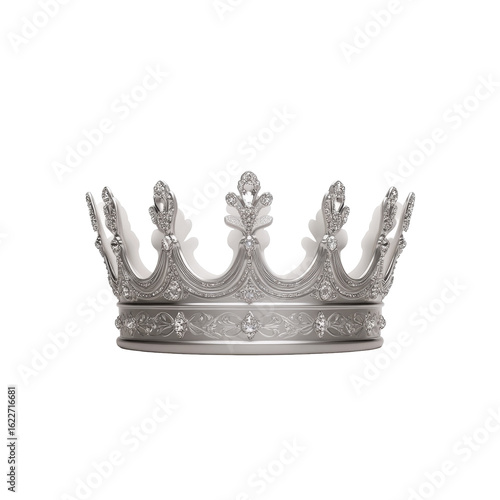 Elegant silver crown with floral and gemstone detailing on black background