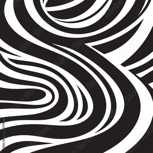 A seamless abstract pattern of thick, flowing black and white parallel lines. 