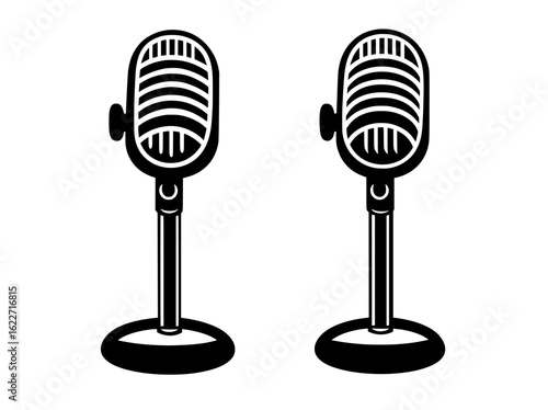 A clipart illustration shows a live stage drawing of an open microphone on a transparent background