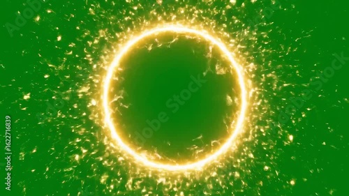 Glowing Fire Portal Animation: A Sparkling Ring of Energy Expands on a Green Screen