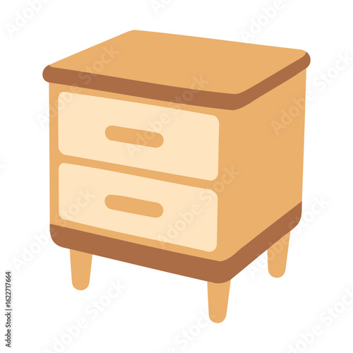 Simple wooden nightstand with two drawers and legs.