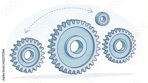 Three gears rotating around a central cog, representing harmony in collaborative automation.
