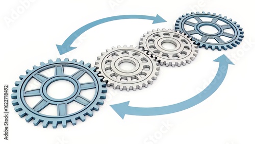Looped arrows connecting gears, representing continuous process improvement strategies.