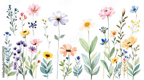 Wallpaper Mural Set watercolor flowers and butterflies, seamless pattern with flowers Torontodigital.ca