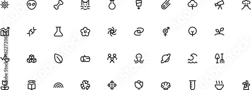 Editable stroke icon set science biology chemistry nature space galaxy alien flower dna tree icon set vector illustration design and more vector icons