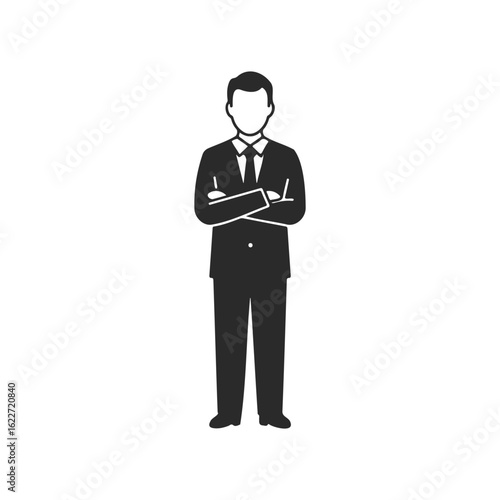 Silhouette of caucasian male adult in suit with arms crossed
