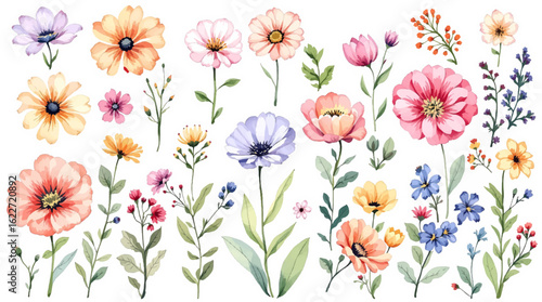 Wallpaper Mural Set watercolor flowers and butterflies, seamless pattern with flowers Torontodigital.ca