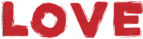 Rold Red love text with Love  effect on white background 