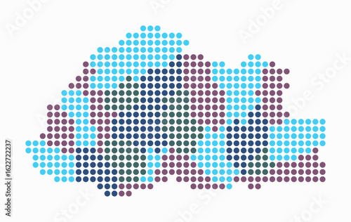 Bhutan dotted map. Digital style map of the country on white background. Bhutan shape with circle dots. Colored dots style. Large size circles. Creative vector illustration.