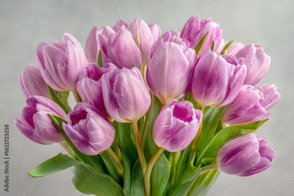 Fototapeta premium Vibrant bouquet of pink tulips arranged beautifully for a spring celebration in a bright setting
