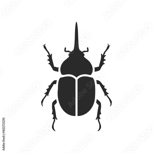 Silhouette of horned beetle on white background
