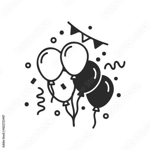 Celebratory balloons and party decorations on a white background