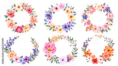 set of flowers, Colorful floral frame with flowers and butterflies illustration