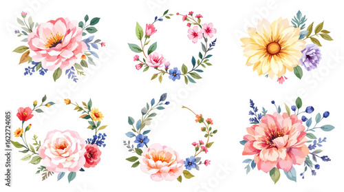Wallpaper Mural Set of colorful floral elements, Set of watercolor flowers Torontodigital.ca