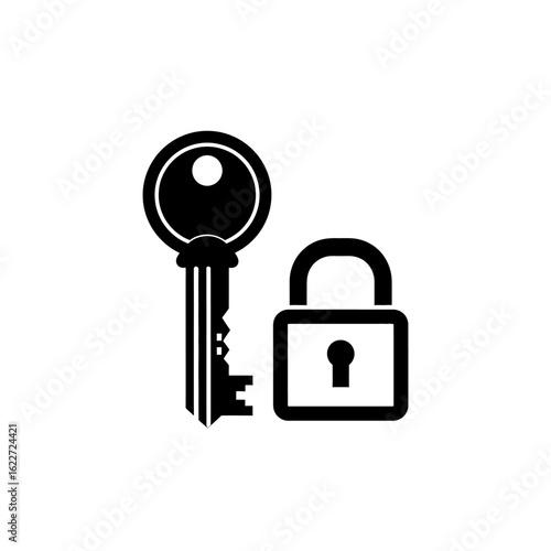 Black key and padlock vector illustration set