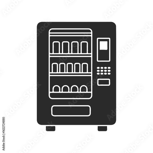 Outline black vending machine icon with snacks and drinks