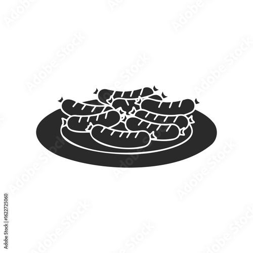 Silhouette of grilled sausages on plate - delicious barbecue food