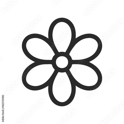 Simple black and white flower icon design with eight petals