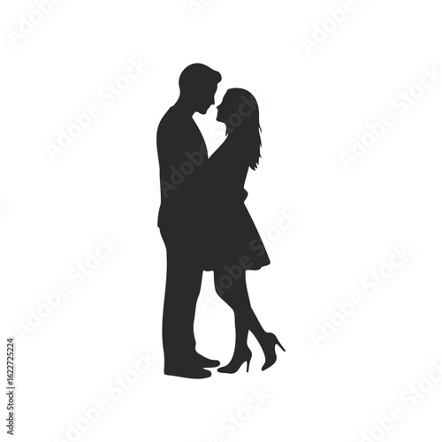 Silhouette of romantic couple embracing: young caucasian male and female