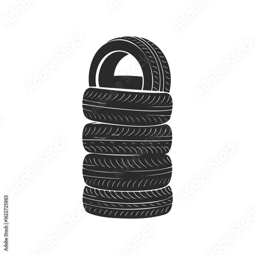 Stacked rubber tires illustration on white background