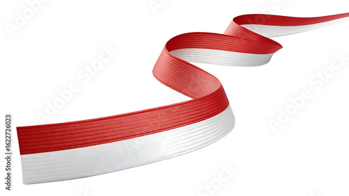 Indonesian red and white wavy ribbon isolated