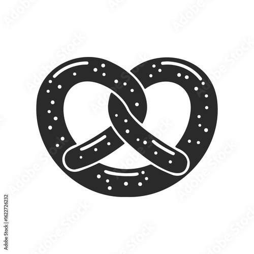 Black and white pretzel icon with dotted texture on white background