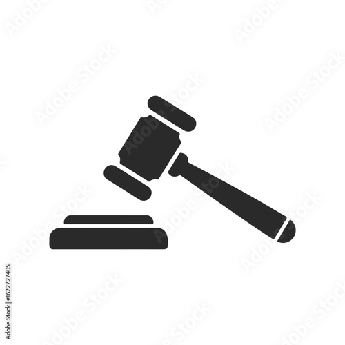 Black gavel and block silhouette on white background