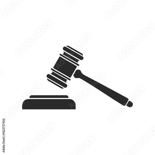 Black and white gavel and sound block illustration for justice and law concepts