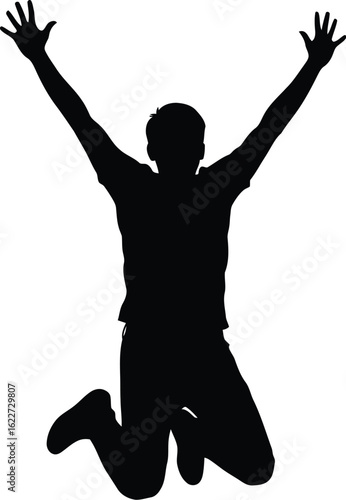 Vector art of silhouette of a man jumping with joy and excitement, representing success, achievement, and freedom in an active lifestyle