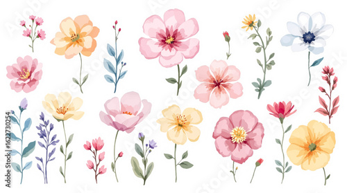 Wallpaper Mural Set of watercolor flowers Torontodigital.ca