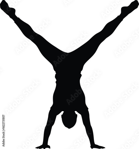 Vector art of silhouette of a person doing a handstand the image embodies strength, balance, and the artistry of gymnastics and acrobatic skill