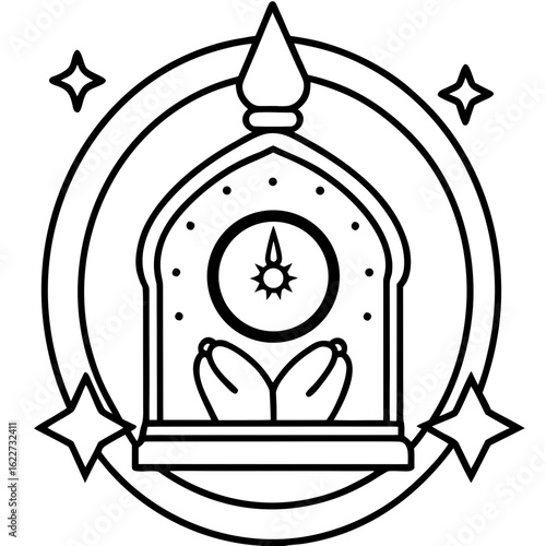 black and white islamic clock design clip art preview
