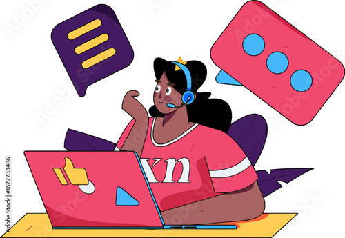 Engaging cartoon of a bright customer service representative assisting clients online, perfect for websites, blogs, or marketing materials needing friendly, approachable illustrations of support