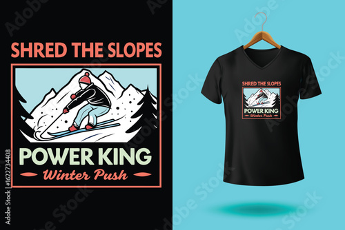 Snowboarder is having fun riding down a snowy mountainside in a cool, vintage style illustration. This design is perfect for winter sports enthusiasts