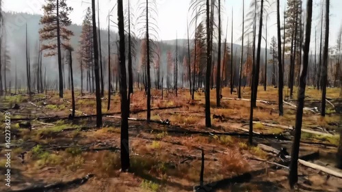 Burnt forest after wildfire