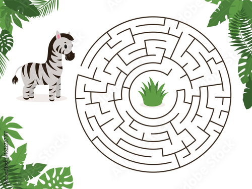 Kid's maze with African animals. Educational games for children and preschoolers. Vector flat cartoon illustration