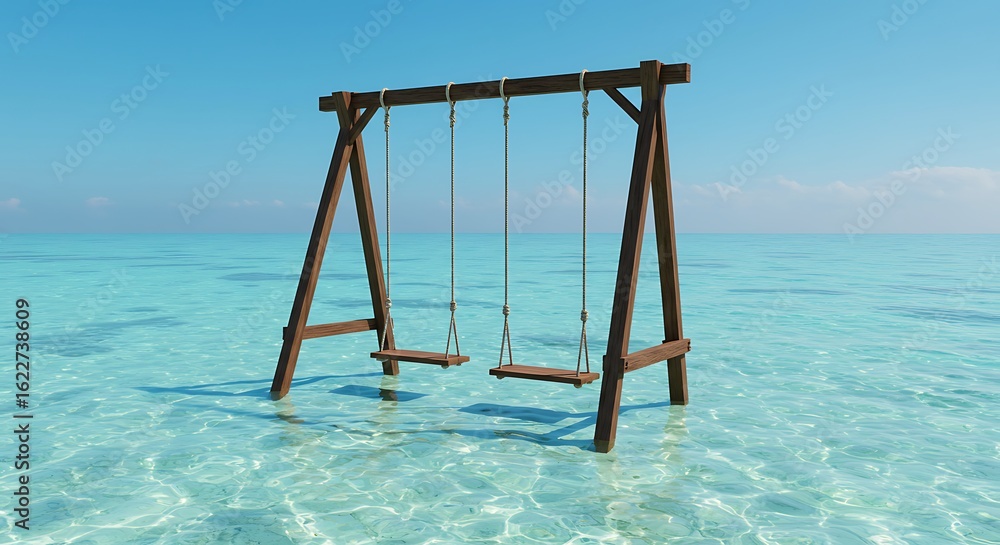 Fototapeta premium Overwater Swings in Turquoise Ocean
