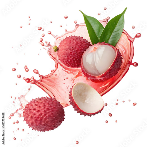 Fresh lychee fruit splash isolated on transparent background