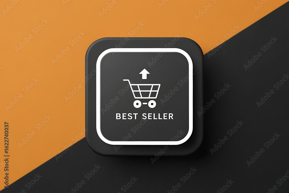 Best seller shopping cart icon button on split background Best seller shopping cart icon button on split background