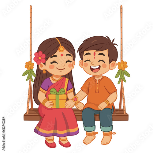 Cartoon of Siblings Celebrating Raksha Bandhan