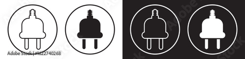 Electric plug icons vector. Black and white variants in circle
