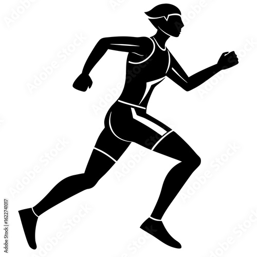 Athletic runner silhouette in motion running athlete
