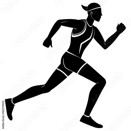 Athletic runner silhouette black vector running athlete