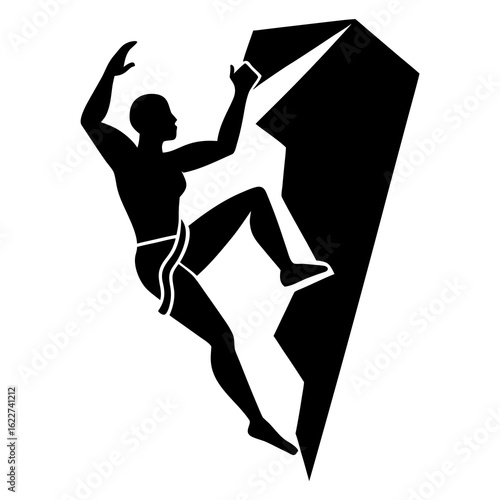Black climber scaling sharp rock formation rock climbing
