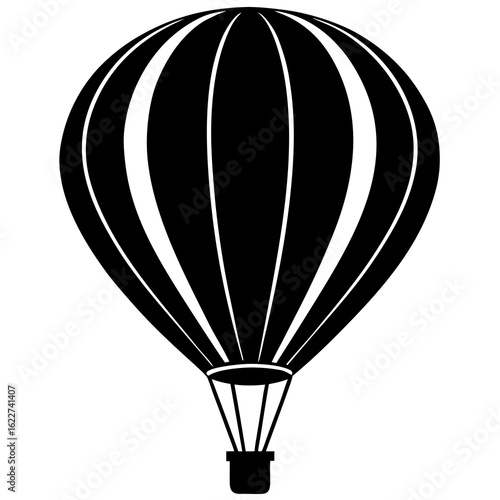 Black hot air balloon with white stripes vector silhouette