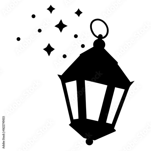 Black lantern with stars and dots release silhouette