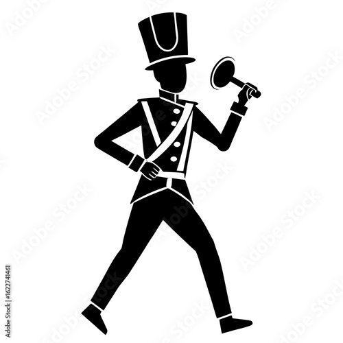 Black marching band musician silhouette with bugle