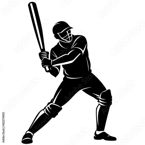 Black silhouette batsman holding cricket bat white