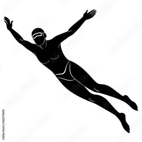 Black silhouette diver with arms outstretched white