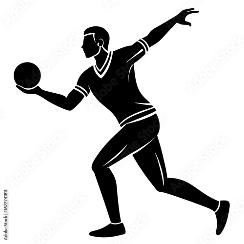 Black silhouette of a bowler in action bowling sport